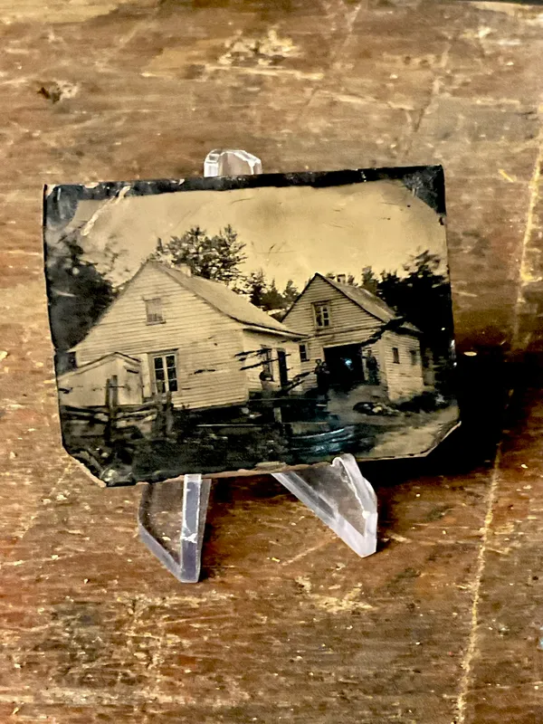 Ninth-Plate Tintype of a Rural Homestead with Figures, 19th Century from auction in Campbell, New York