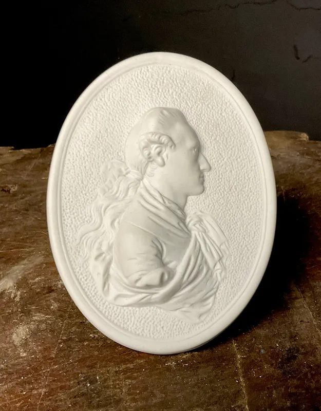 Copy of 1774 Hochst Bisque Porcelain Relief Plaque of Johann Wolfgang von Goethe from auction in Campbell, New York