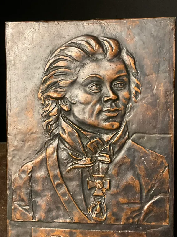 1975 Tadeusz Kosciuszko Metal Relief Plaque After Joseph Grassi for Cepelia from auction in Campbell, New York