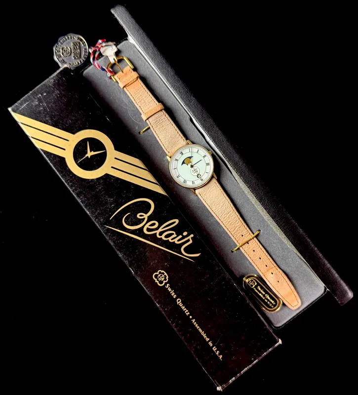 Belair Moonphase Quartz Wristwatch with Case and Tags from auction in Campbell, New York