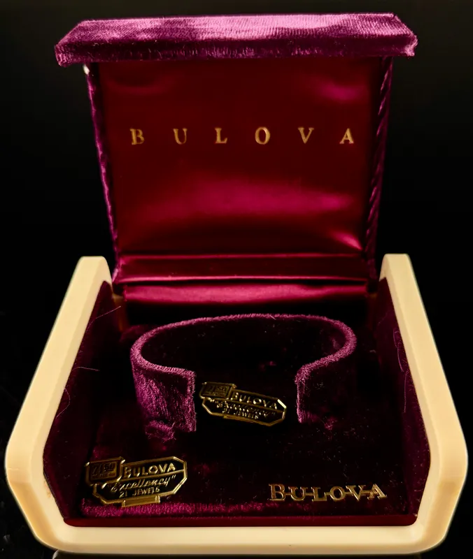 Vintage Bulova Fifth Avenue Excellency Watch Presentation Box and Display Accessories from auction in Campbell, New York