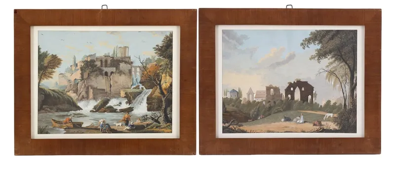 Johann Heinrich Roos, 'Ideal Landscapes with Ruins' Pair of Gouache Paintings - No Reserve from auction in Kingston, New York