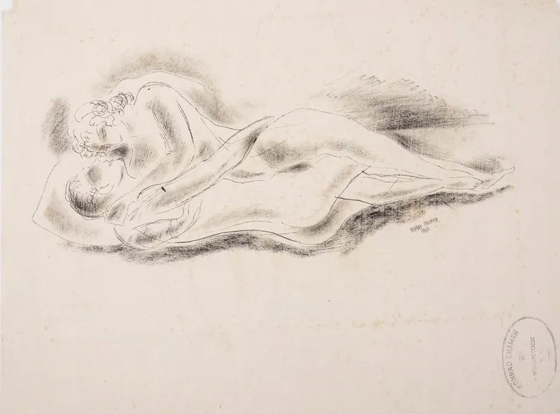 Konrad Cramer, Reclining Nude Pencil Signed 1933 Charcoal Heightened Monoprint - No Reserve from auction in Kingston, New York