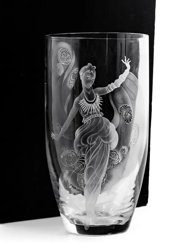 Erte, 'Dream Girl' Art Deco Etched Glass Vase, Signed and Numbered 56/99 from auction in Kingston, New York