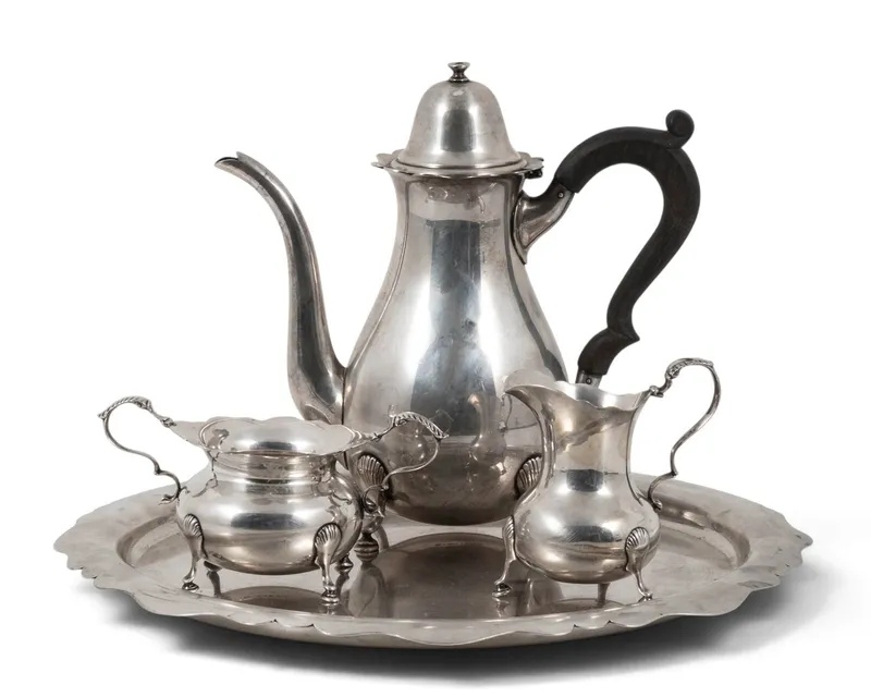 Georg Jensen Danish Sterling Silver 3-Piece Tea Service with Tray - No Reserve from auction in Kingston, New York