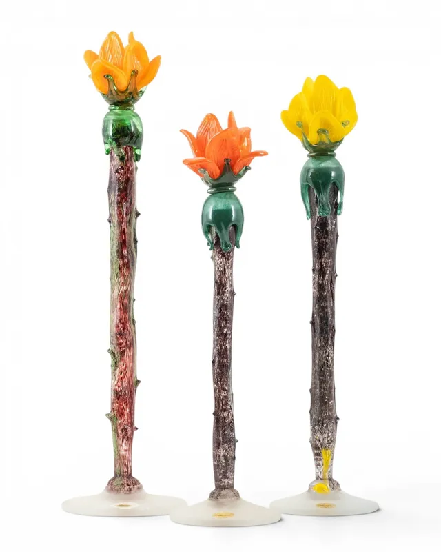 Set of Three Murano Art Glass Flower Table Decor Sculptures with labels - No Reserve from auction in Kingston, New York