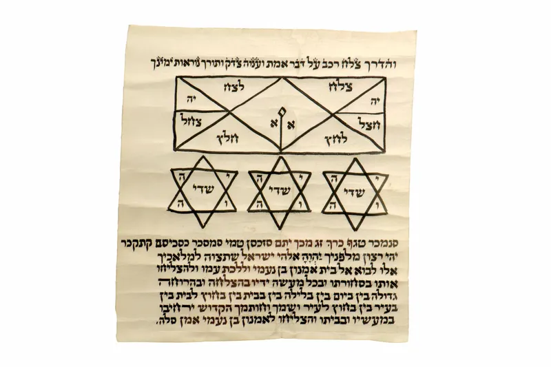 Collection of six different amulets for protection and safeguarding, ink on parchment. from auction in Brooklyn, New York