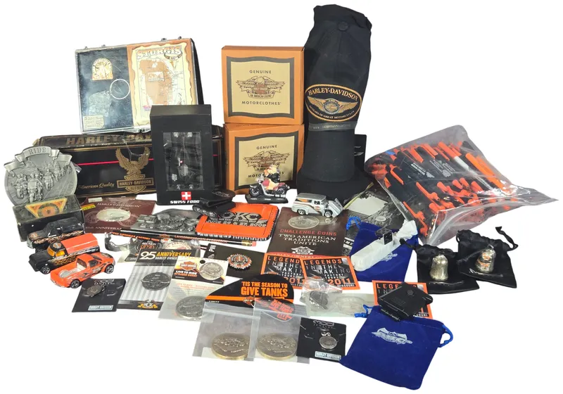 Harley-Davidson and Motorcycle Memorabilia featuring Anniversary Coins and Die-Cast Vehicles from auction in Lancaster, Ohio
