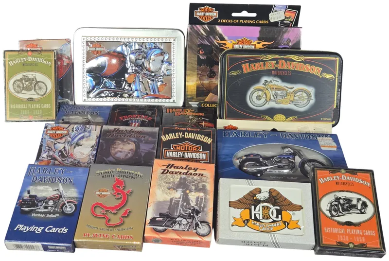 Harley-Davidson Playing Cards and Collectible Tins featuring Die-Cast Motorcycle Model from auction in Lancaster, Ohio