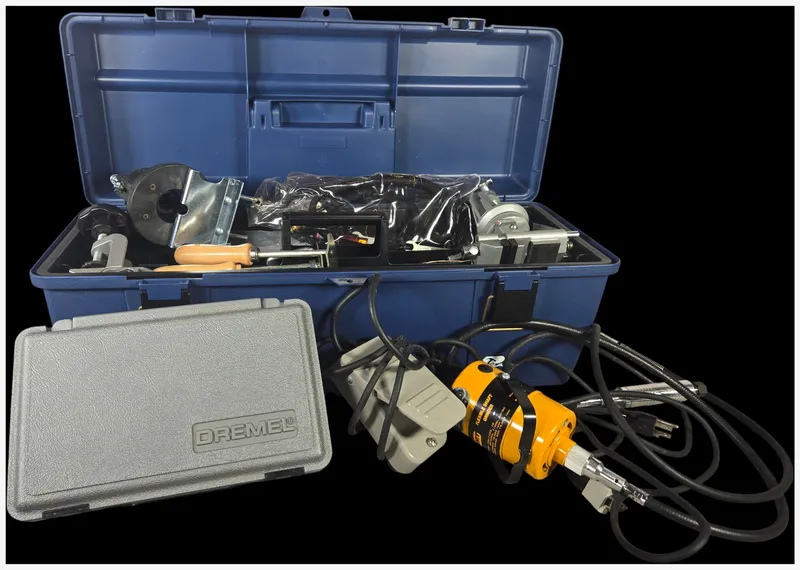 An Assortment of Dremel and AMT Hobbyist Rotary and Carving Tools with Accessories in a Plano Toolbox from auction in Lancaster, Ohio