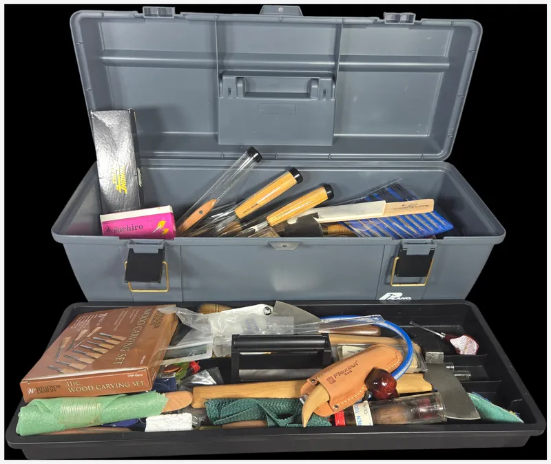 A Collection of Professional and Hobbyist Woodcarving and Woodworking Tools in a Plano Toolbox from auction in Lancaster, Ohio
