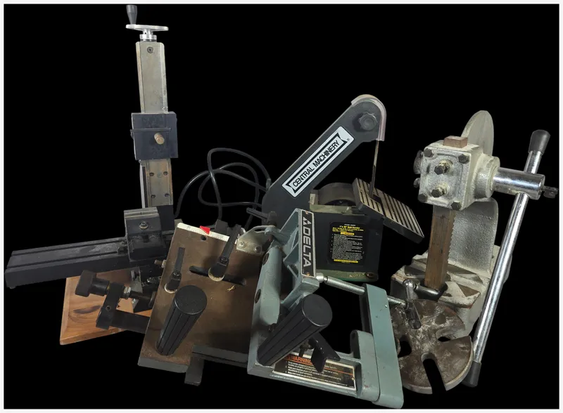 An Assortment of Benchtop Workshop Tools and Machine Accessories Including Delta and Central Machinery from auction in Lancaster, Ohio