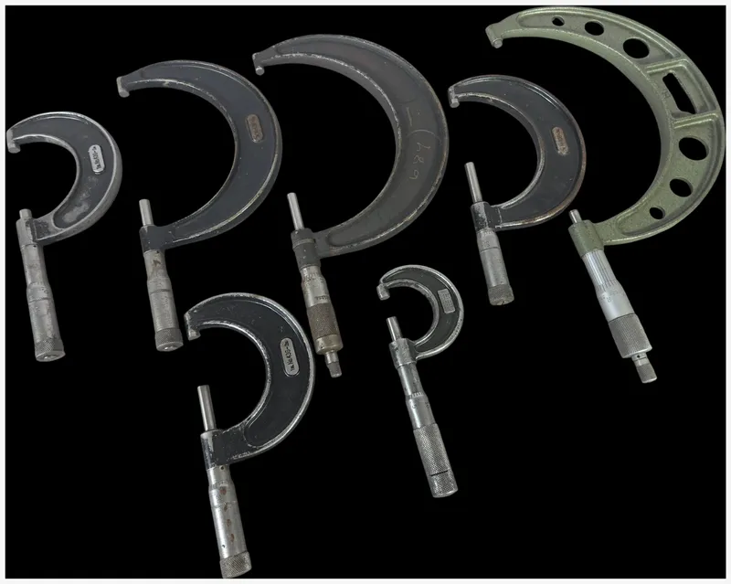A Collection of Seven Vintage Outside Micrometer Calipers by Starrett, Lufkin, and Brown and Sharpe from auction in Lancaster, Ohio