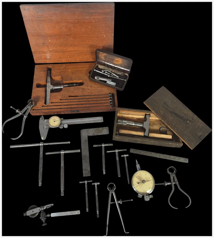 An Assortment of Vintage Precision Machinist Tools and Measuring Instruments including Starrett, Lufkin, and Mitutoyo from auction in Lancaster, Ohio