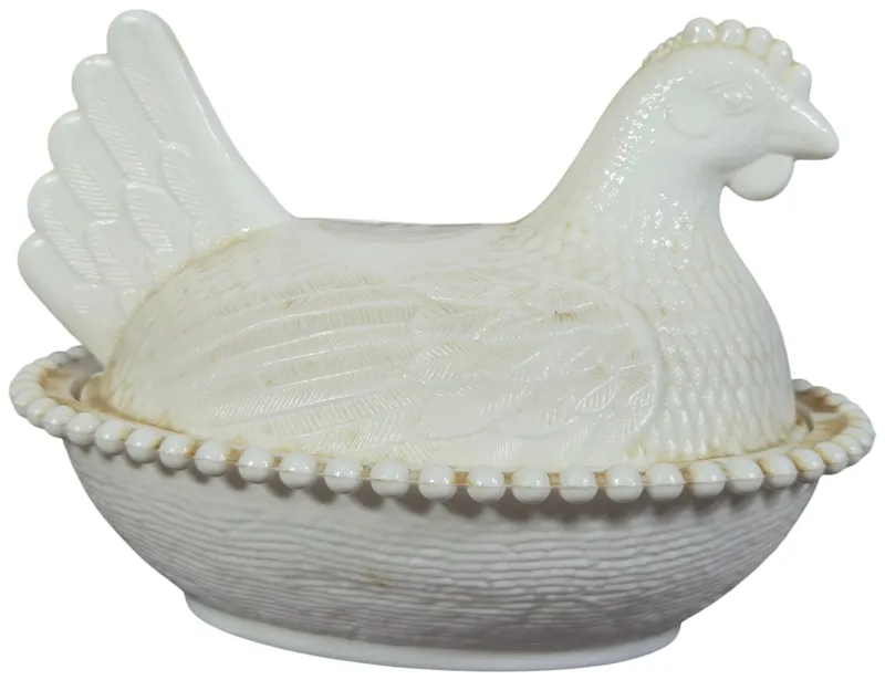 Milk Glass Hen on Nest Covered Dish from auction in Lancaster, Ohio