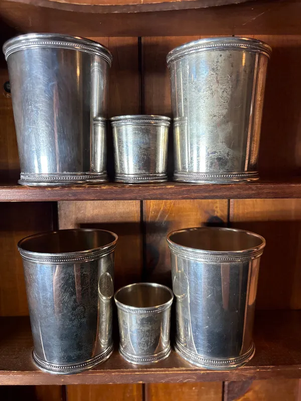Set of Sterling Silver Mark J. Scearce Mint Julep Cups and Tumblers from auction in Lancaster, Ohio