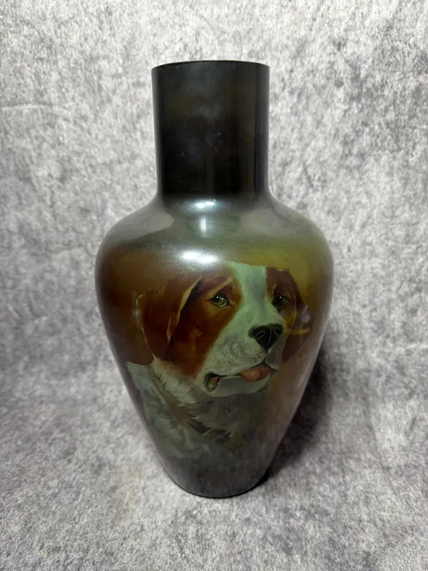 Hand Painted Pottery Baluster Vase with Saint Bernard Portrait from auction in Lancaster, Ohio