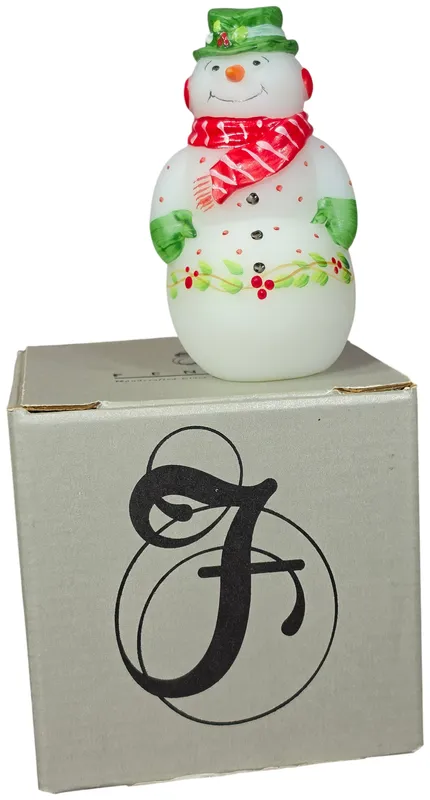 Fenton Hand Painted Satin Glass Snowman Figurine Signed D Fredrick from auction in Lancaster, Ohio