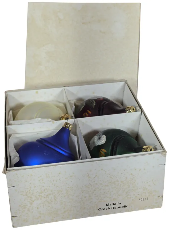 A Set of Four Hand Painted Czech Glass Christmas Ornaments from auction in Lancaster, Ohio