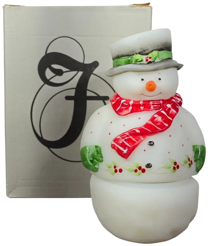 Fenton Art Glass Hand Painted Snowman Fairy Lamp with Original Box from auction in Lancaster, Ohio