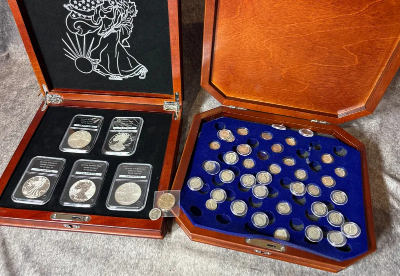 A Collection of US Silver Coins Including 5 One Oz Rounds and 38 Silver Dimes from auction in Lancaster, Ohio