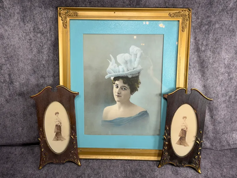 A Trio of Antique Portraits Including a Pair of Barton Cincinnati Carved Oak Frames from auction in Lancaster, Ohio