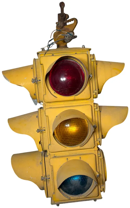 Vintage Crouse-Hinds Four-Way Metal Traffic Signal from auction in Lancaster, Ohio