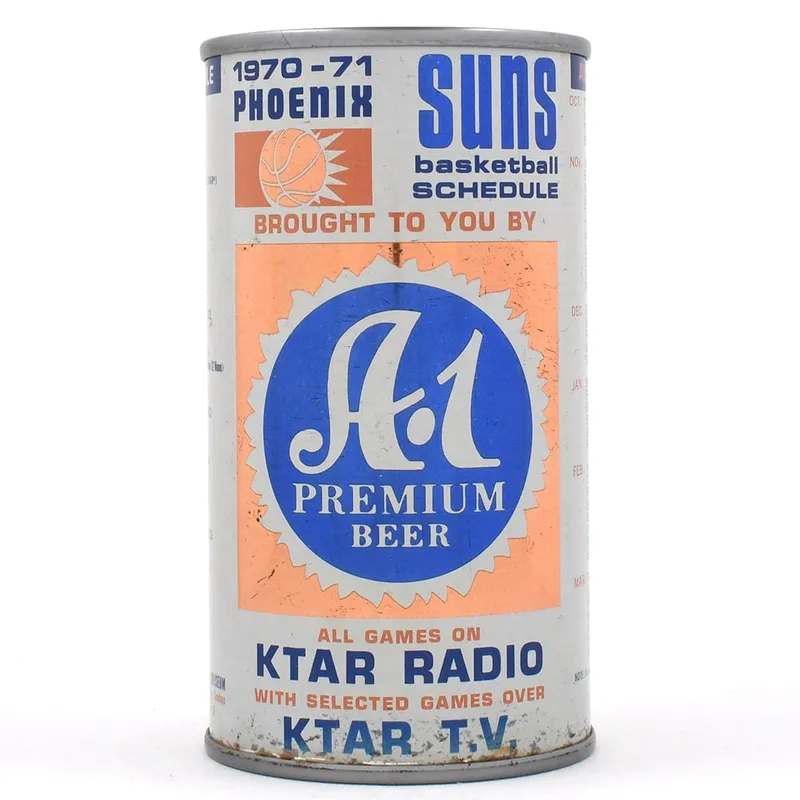 A-1 Beer 1970-71 Phoenix Suns Basketball Schedule Bank Top from auction in Brimfield, Massachusetts