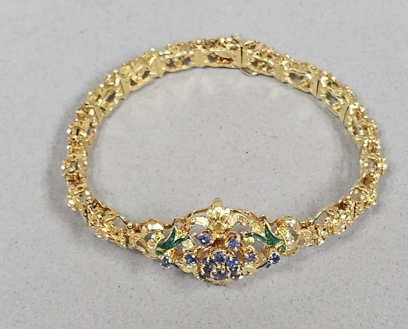 14K  Sapphire & Enamel Bracelet 23.5 Grams from auction in Okemos, Michigan