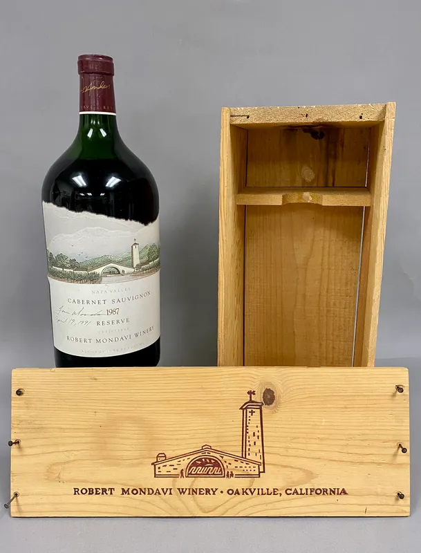 1987 Robert Mondavi Winery Cabernet Sauvignon Reserve 3L Double Magnum Signed by Tim Mondavi from auction in Okemos, Michigan