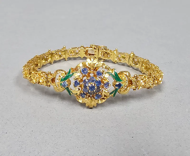 14K  Sapphire & Enamel Bracelet 23.5 Grams from auction in Okemos, Michigan
