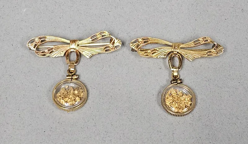10K Gold Filled Brooches with Gold Flakes from auction in Okemos, Michigan
