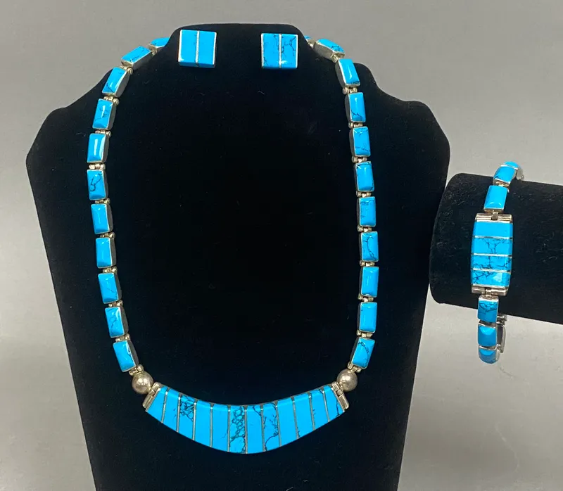 Vintage Taxco .950 Silver & Turquoise Jewelry Set. from auction in Okemos, Michigan