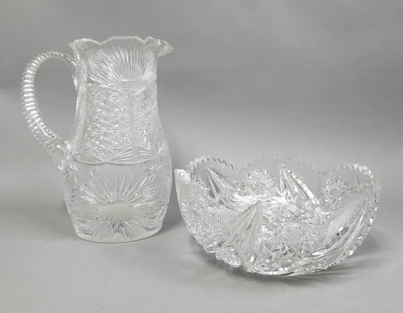 American Brilliant Cut Glass Pitcher & Bowl from auction in Okemos, Michigan