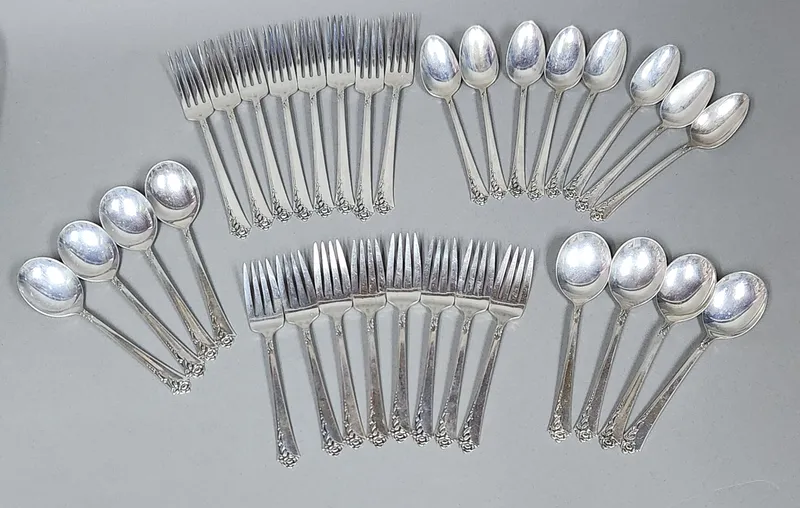 Heirloom Sterling Damask Rose Flatware 1464.64 Grams from auction in Okemos, Michigan