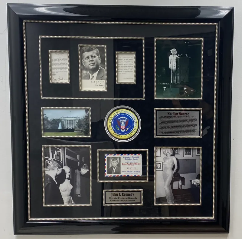 JFK and Marilyn Monroe Framed Memorabilia Collage from auction in Okemos, Michigan
