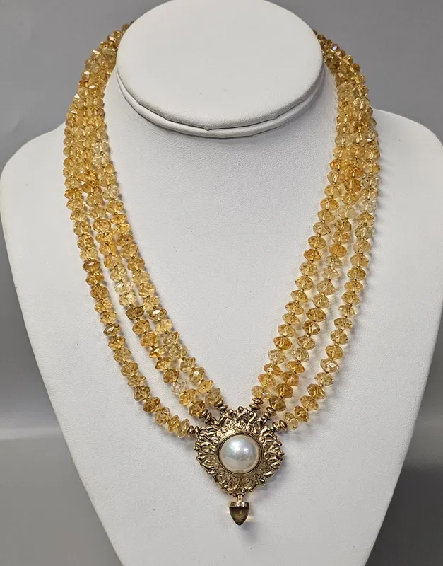 14K Citrine and Mabe Pearl Necklace from auction in Okemos, Michigan